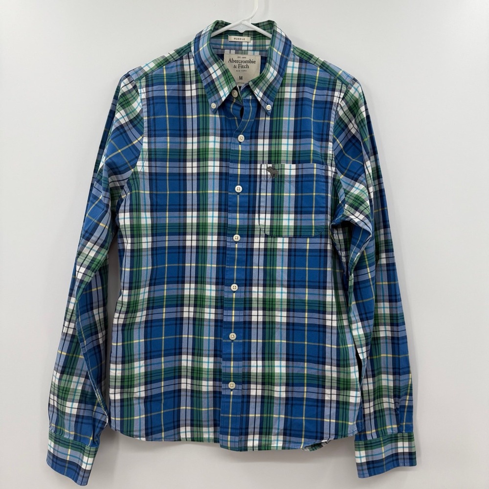 Abercrombie & Fitch Mens Medium Button Down Shirt Muscle‎ Fit Blue Plaid